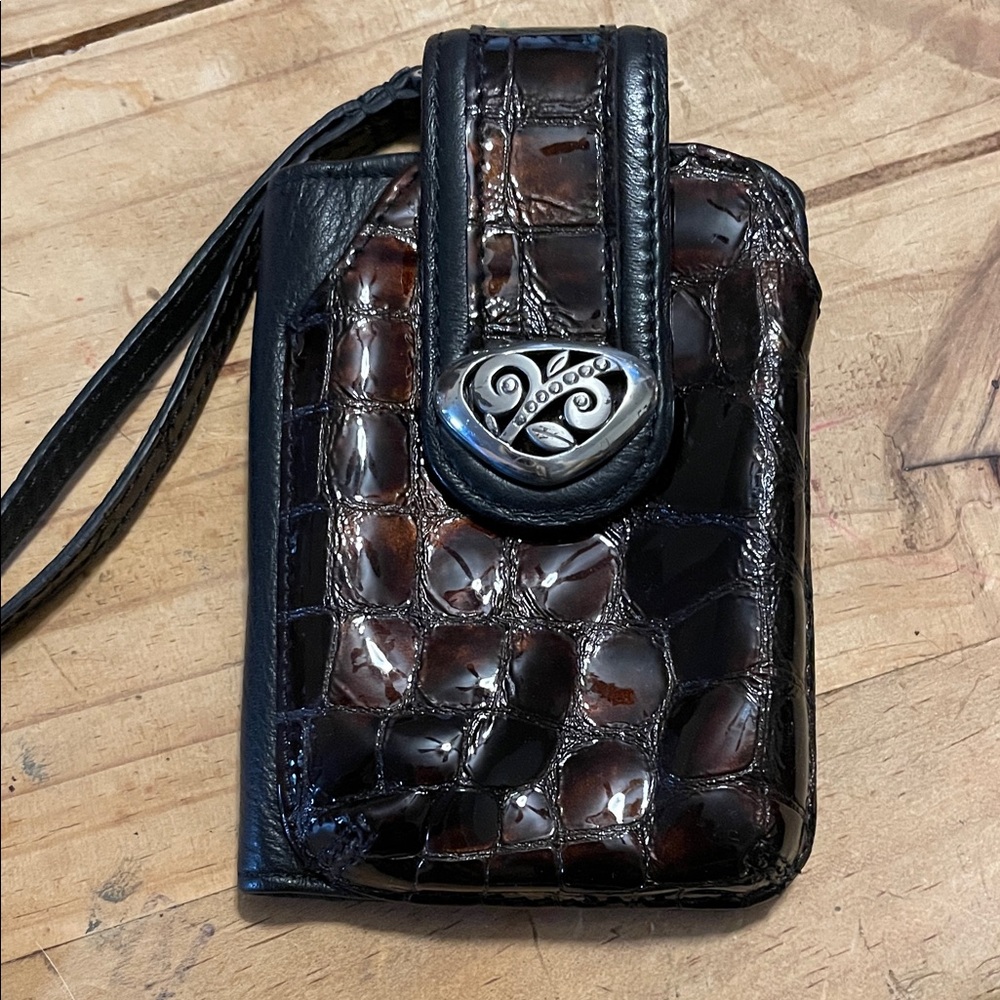Brighton Black and Brown Croc-Embossed Wristlet